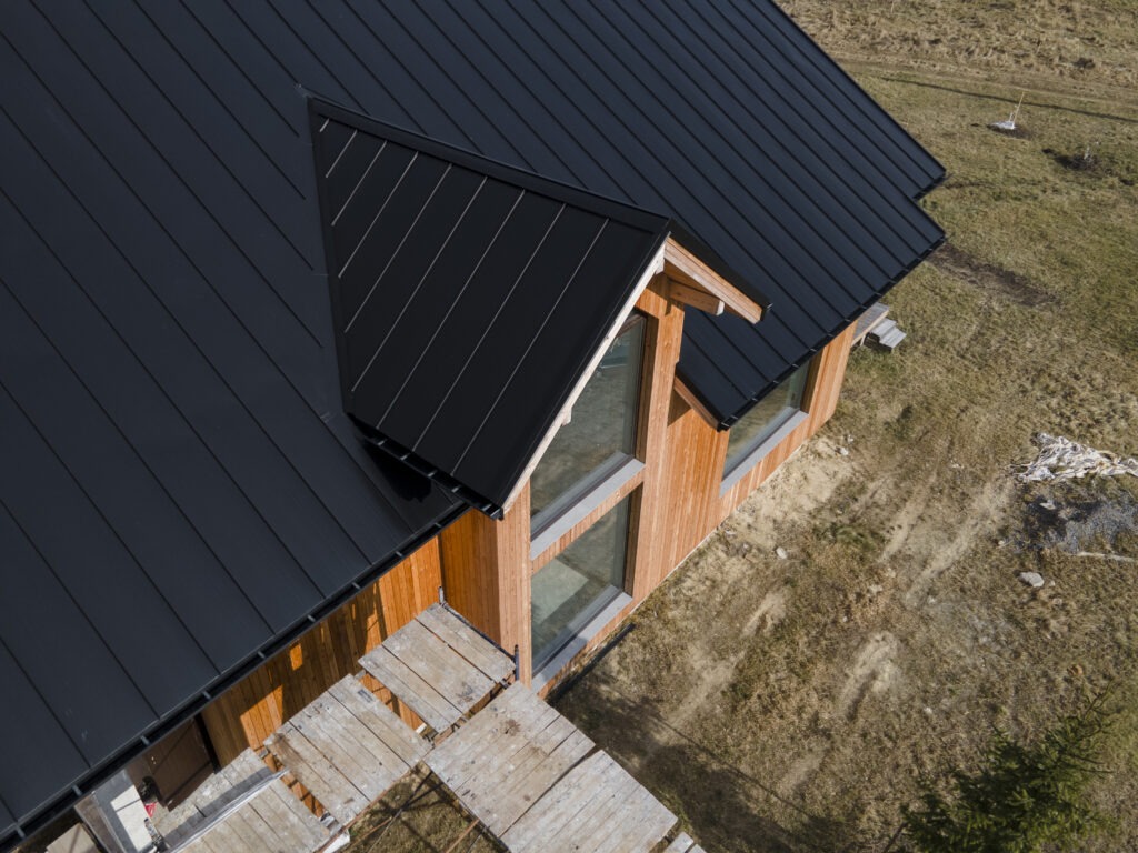 Black residential metal roof.